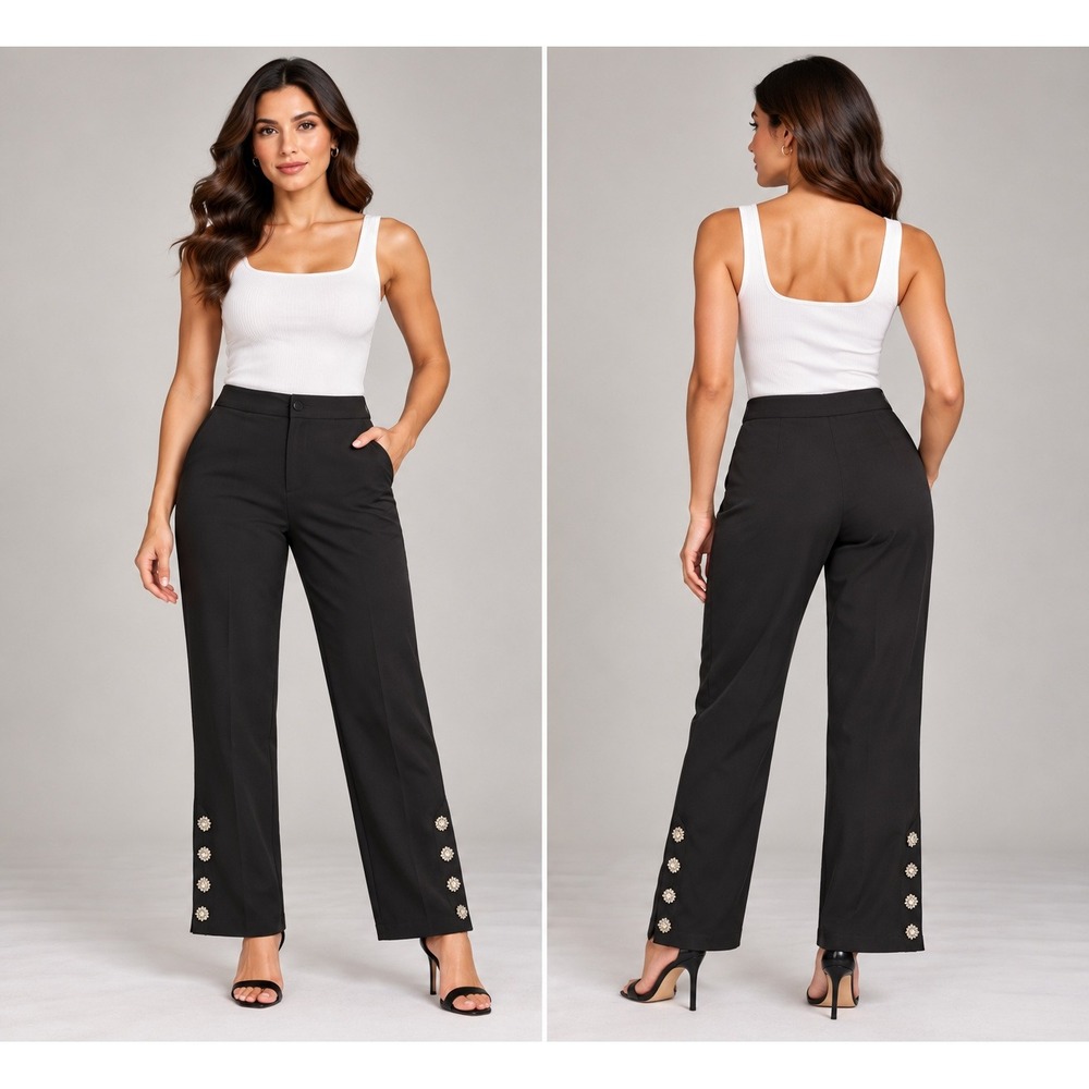 Fashion Nova Athena Embellished Pant Womens 2X Black New Rhinestone Ankle Slit